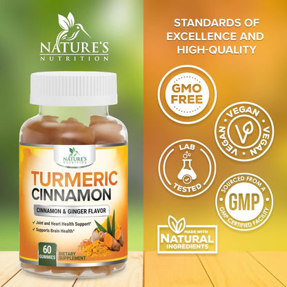 Turmeric Curcumin Supplement Gummies with Ginger & Cinnamon, 95% Curcuminoids Tu