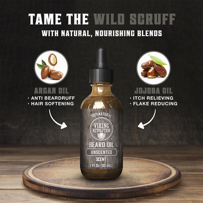Unscented Beard Oil for Men - Natural Mens Beard Oil with Argan Oil and Jojoba O