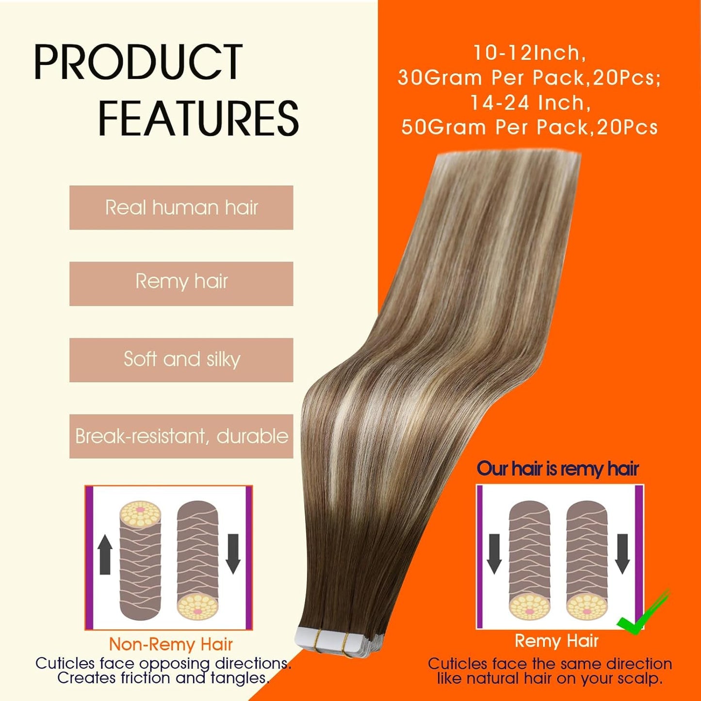 Tape in Hair Extensions 16Inch Remy Tape Ins Human Hair Invisible Seamless Balay