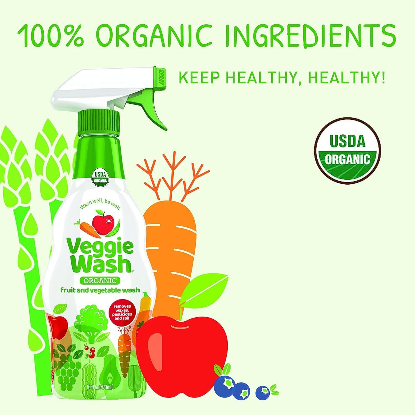 Organic Fruit and Vegetable Wash, Certified Organic, Ideal for Cleaning Produce,