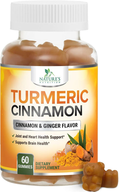 Turmeric Curcumin Supplement Gummies with Ginger & Cinnamon, 95% Curcuminoids Tu