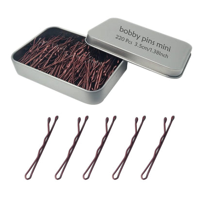 220 Count Mini Wavy 1.38 Inch Bobby Pins Brown,  Small Hair Bobby Pins with Stor