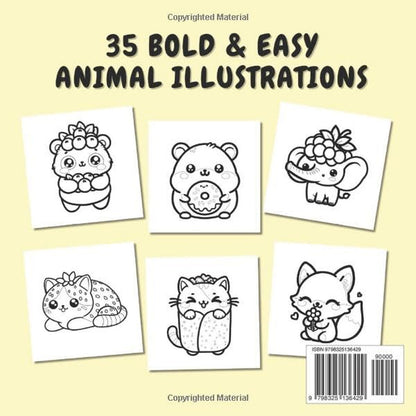 Animals Cute & Funny: Bold and Easy Coloring Book for Kids and Adults, 35 Relaxi