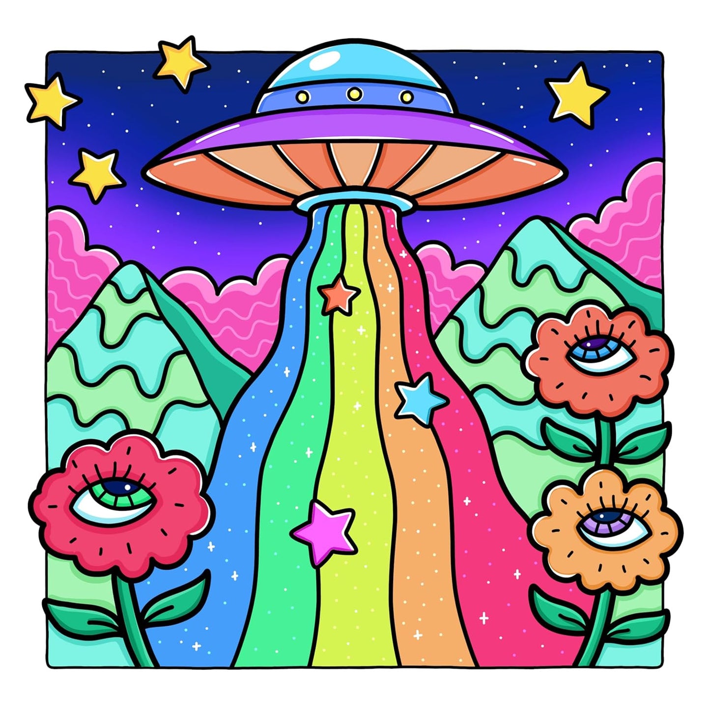 Trippy & Groovy: Psychedelic Coloring Book for Adults Featuring Mushrooms, Alien