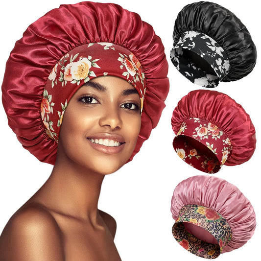 3 Pack Satin Bonnet Silk Hair Bonnet for Sleeping, Sleep Bonnets for Women Large