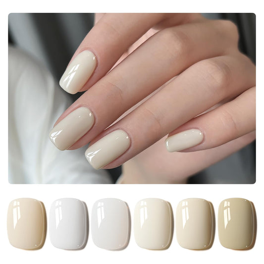 White Gel Nail Polish Set, 6 Colors Jelly Milky White Soak off UV Light Cure Gel