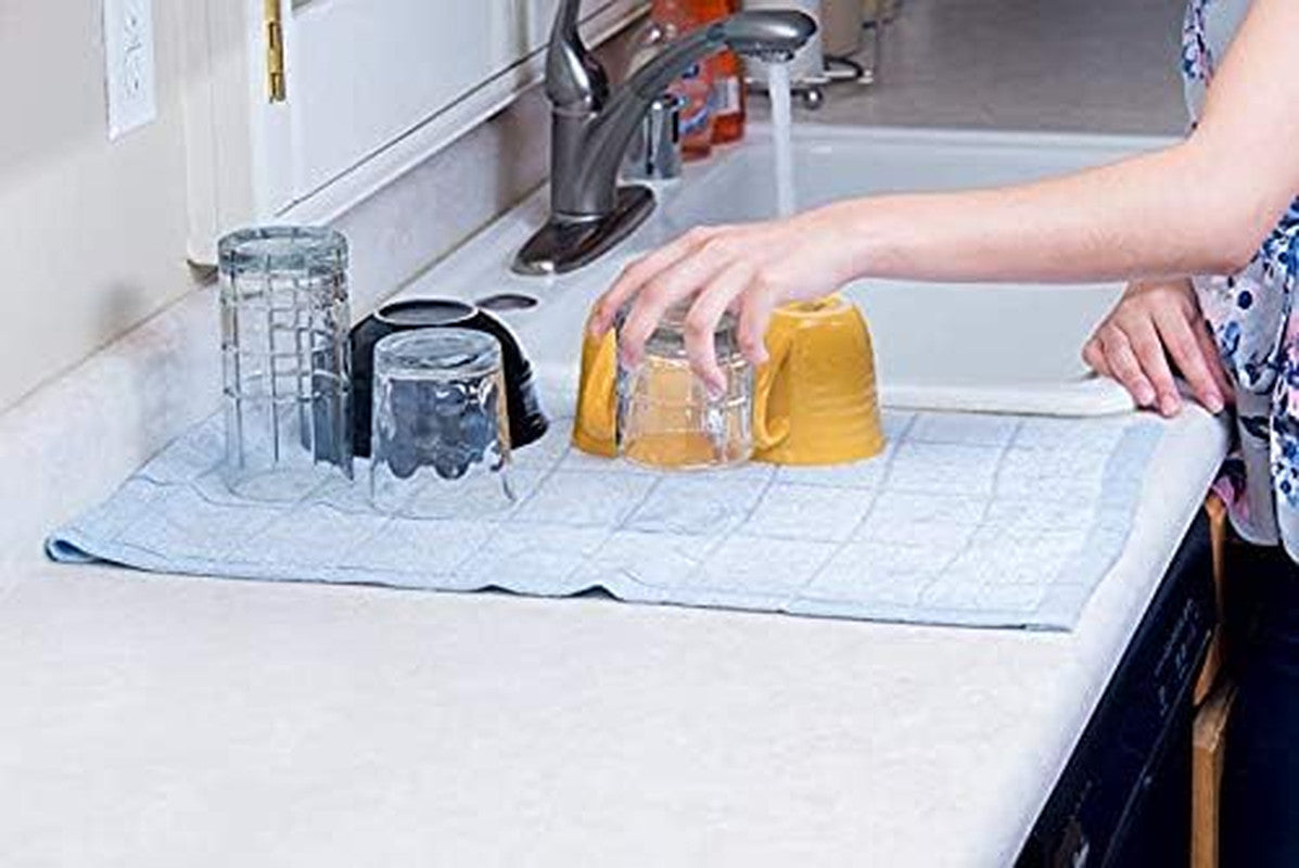 the Clean Store 79289 Microfiber Kitchen Towels, Topaz/White, 15"X25", 12 Pack