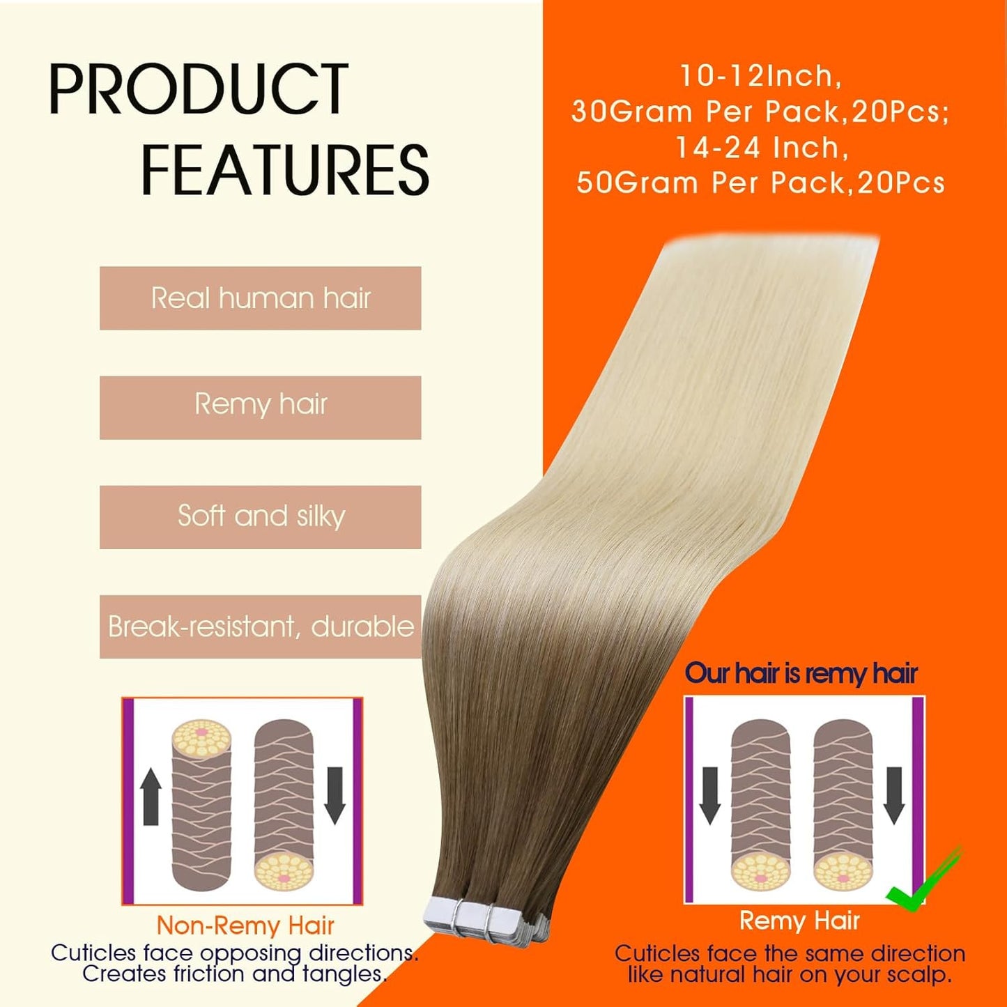 Tape in Hair Extensions Human Hair Brown to Platinum Blonde Tape in Extensions H
