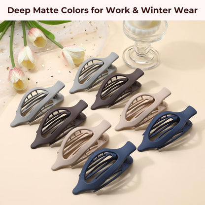 8 Pack Dark Neutral Flat Hair Clips – Matte French Claw Clips in Deep Brown, Nav