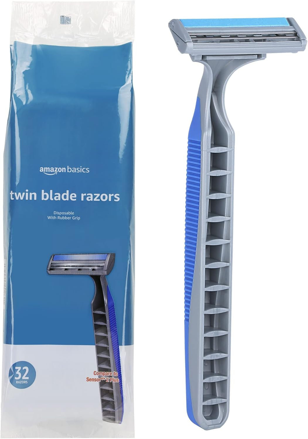 Twin Blade Pivoting Disposable Razors with Rubber Grip, 32 Count, 1-Pack (Previo
