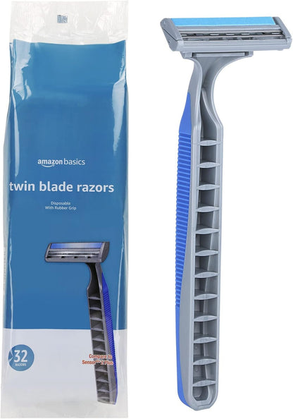 Twin Blade Pivoting Disposable Razors with Rubber Grip, 32 Count, 1-Pack (Previo