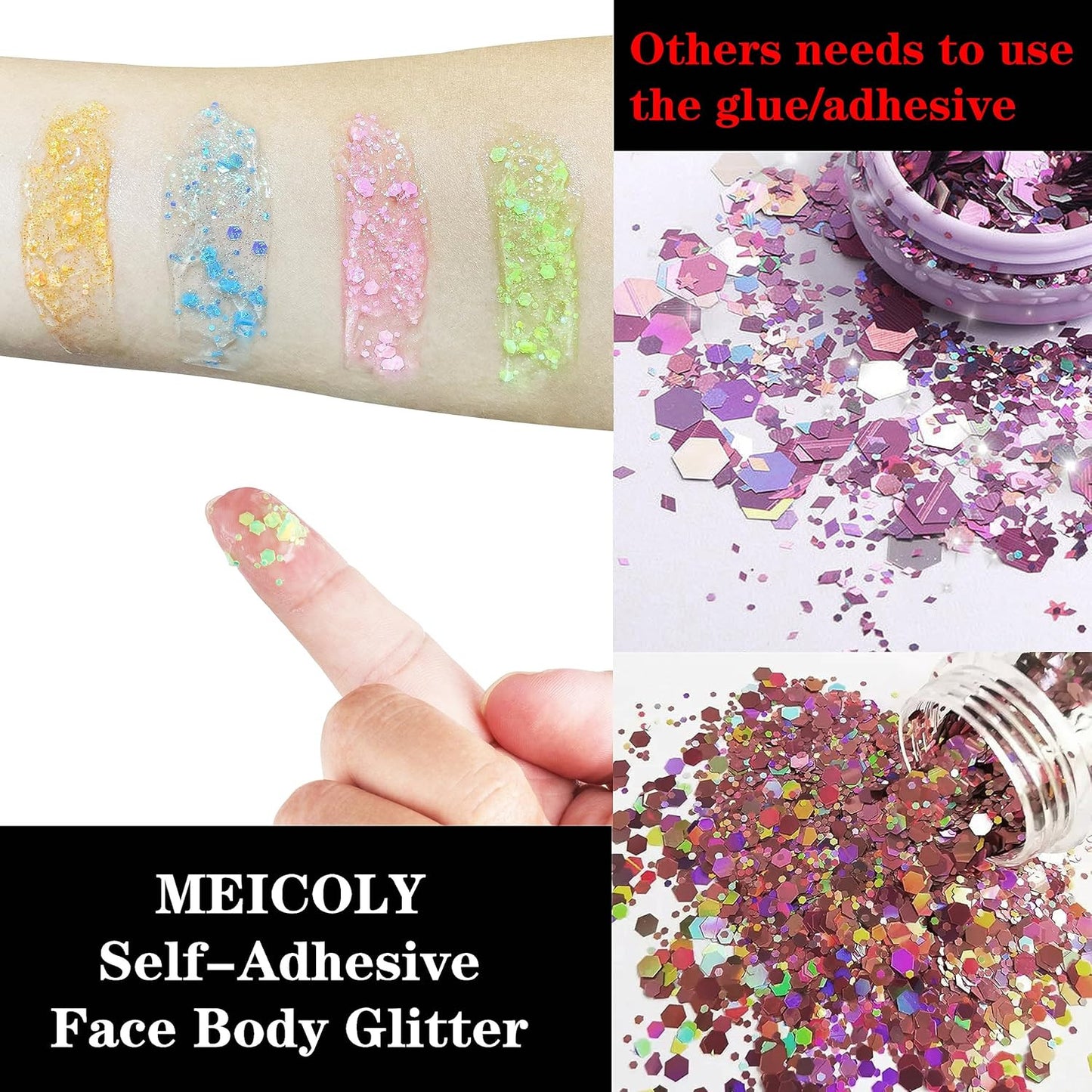 Neon Blue Body Glitter Gel,Uv Blacklight Chunky Face Glitter Gel,Glow in the Dar