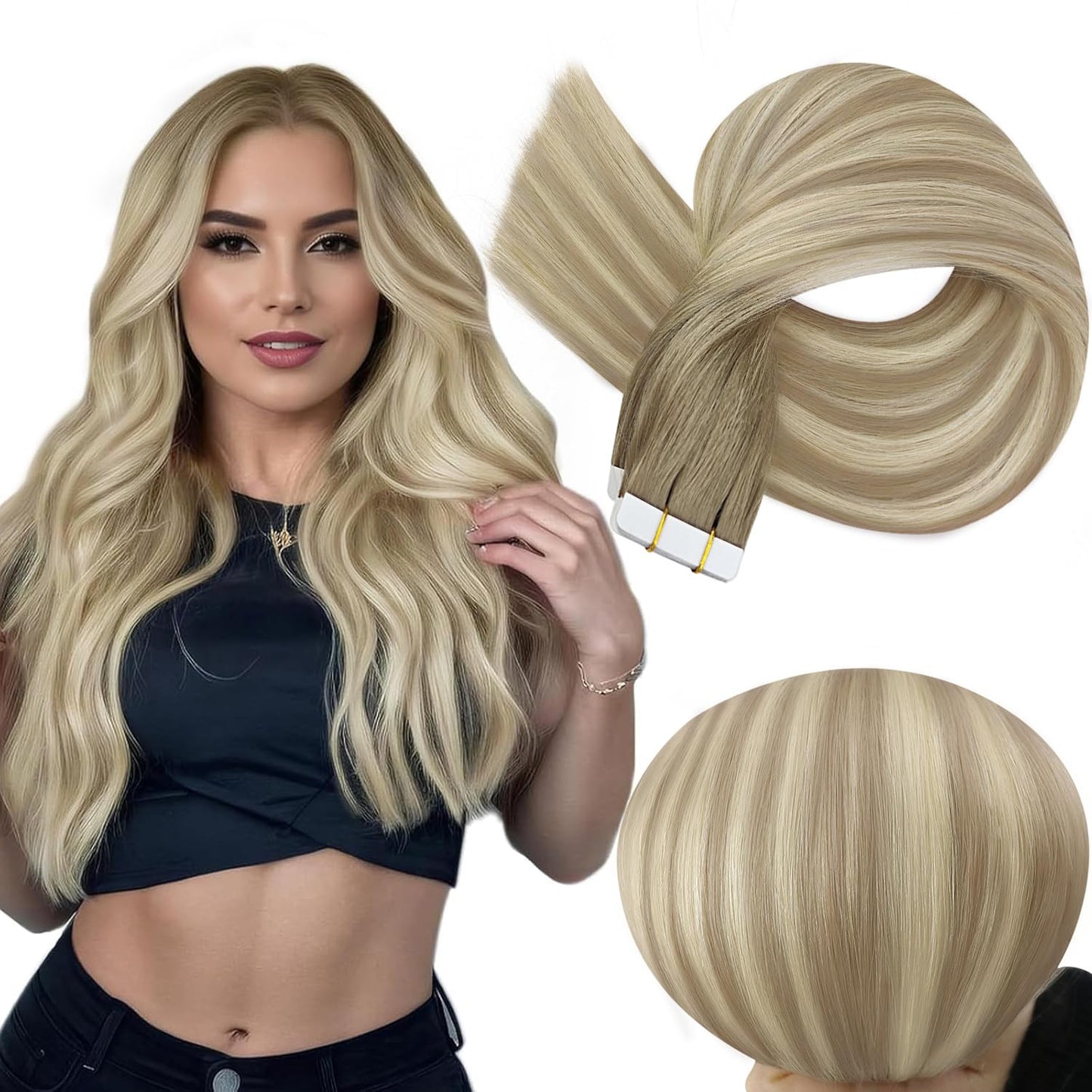 Tape in Extensions Human Hair 20 Inch Tape in Hair Extensions Balayage Color 8 A