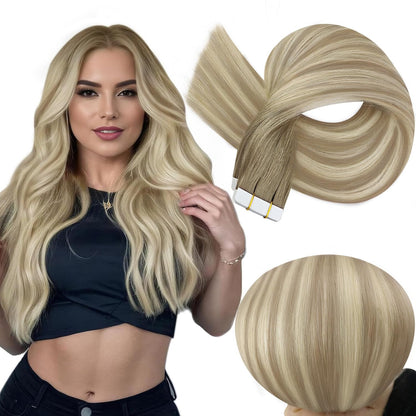 Tape in Extensions Human Hair 20 Inch Tape in Hair Extensions Balayage Color 8 A