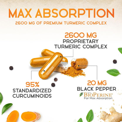 Turmeric Curcumin Supplement 2600Mg - 95% Curcuminoids with Organic Turmeric & B