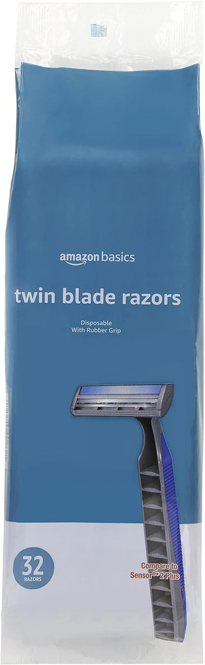 Twin Blade Pivoting Disposable Razors with Rubber Grip, 32 Count, 1-Pack (Previo
