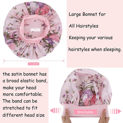 3 Pack Satin Bonnet Silk Hair Bonnet for Sleeping, Sleep Bonnets for Women Large