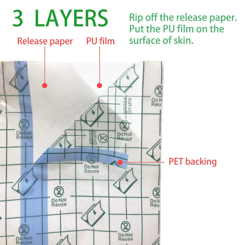 Tattoo Aftercare Bandage 5 Sheets 8 X 8 in - Waterproof Transparent Film for Tat