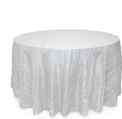 - 120 Inch round Crinkle Taffeta Tablecloth - White, Crushed Shiny Dining Table