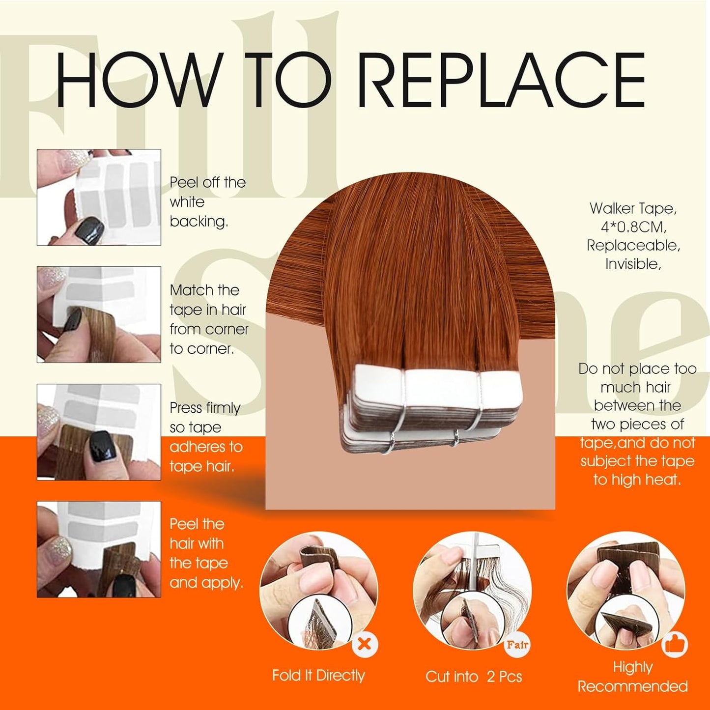 Tape in Extensions Color 550 Red Orange Double Sided Tape in Hair Extensions Hum