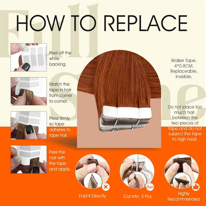 Tape in Extensions Color 550 Red Orange Double Sided Tape in Hair Extensions Hum