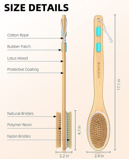 2 Pack Shower Brush with Soft and Stiff Bristles, Bath Dual-Sided Long Handle Ba
