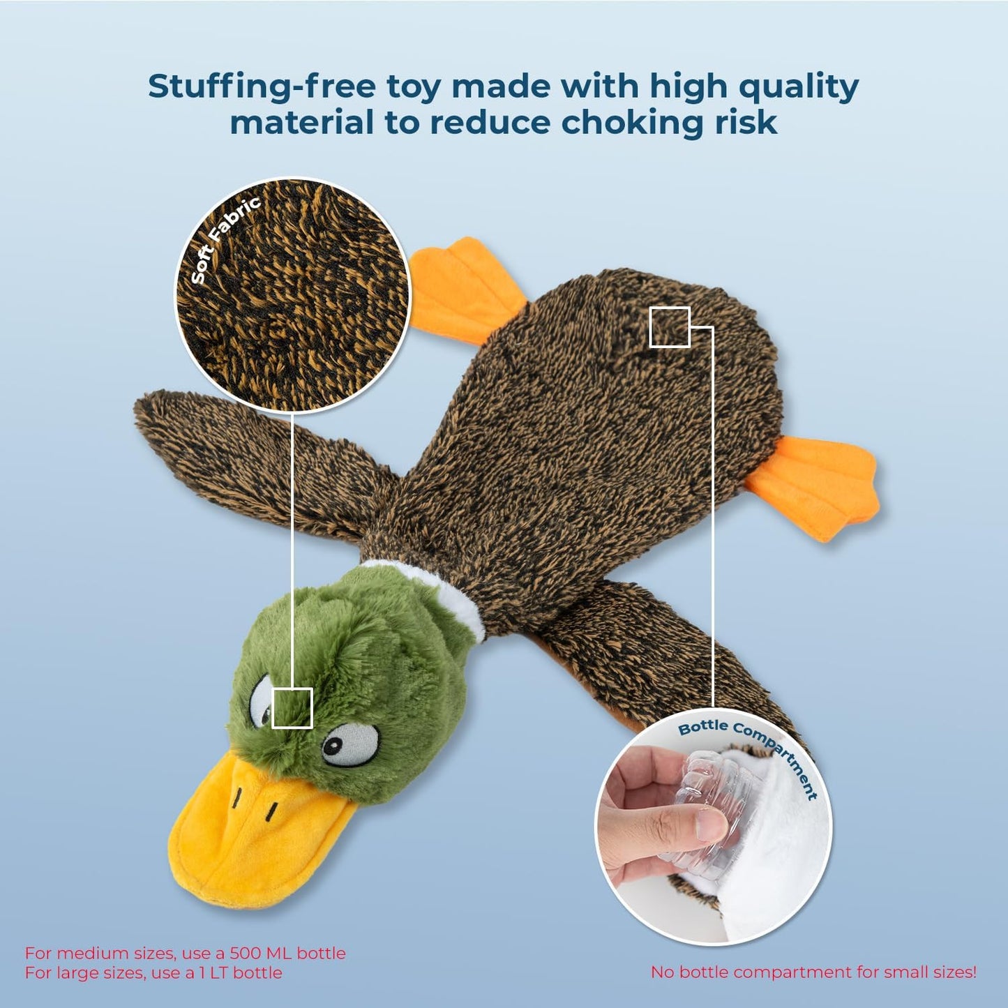 2-In-1 Stuffless Squeaky Dog Toys with Soft, Durable Fabric for Small, Medium, a