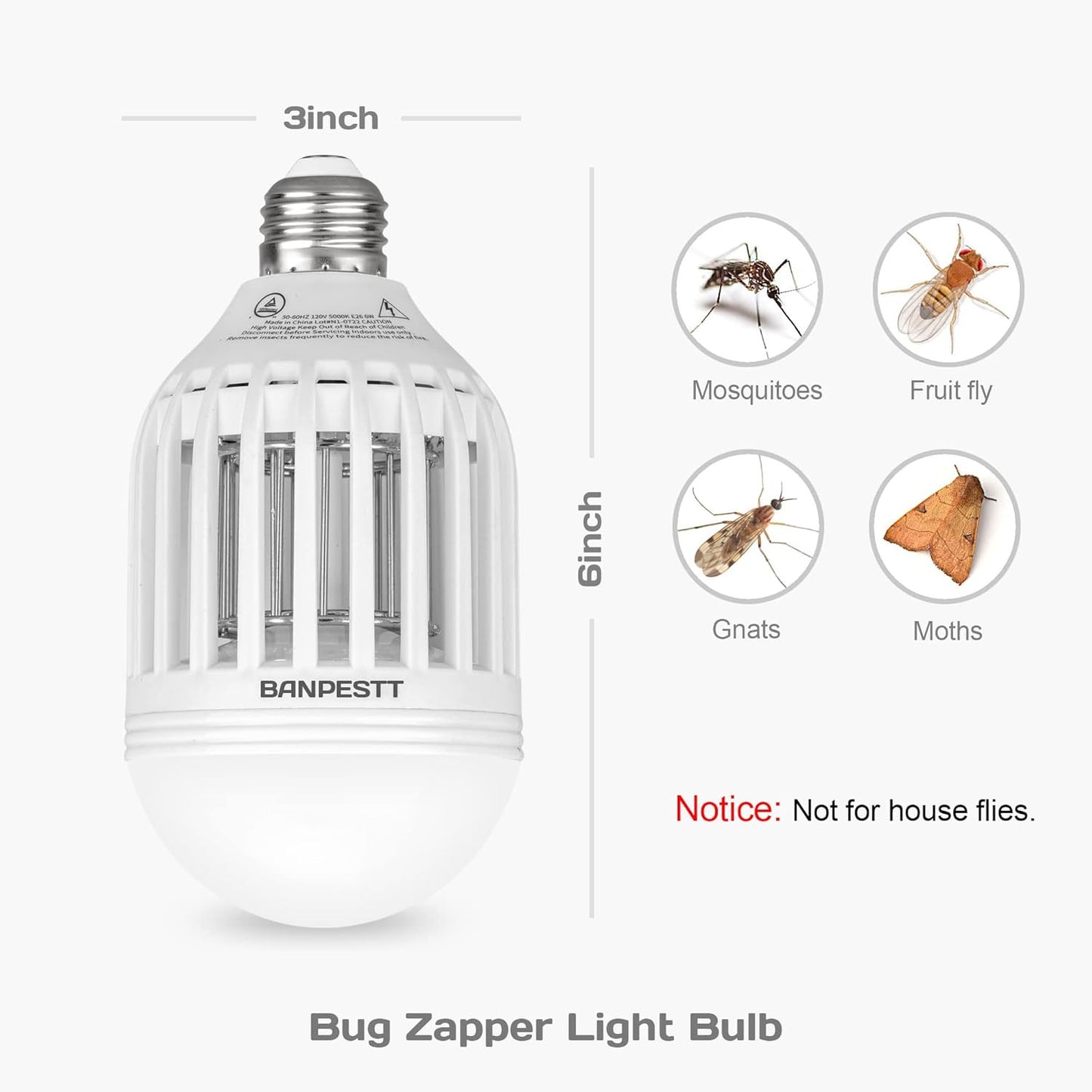 [2-Pack]  Bug Zapper Light Bulb 2-In-1 Indoor Mosquito Zapper Gnat Trap- Electri