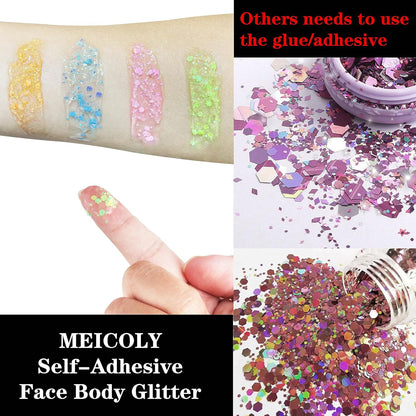 Neon Pink Body Glitter Gel,Uv Blacklight Chunky Face Glitter Gel,Glow in the Dar