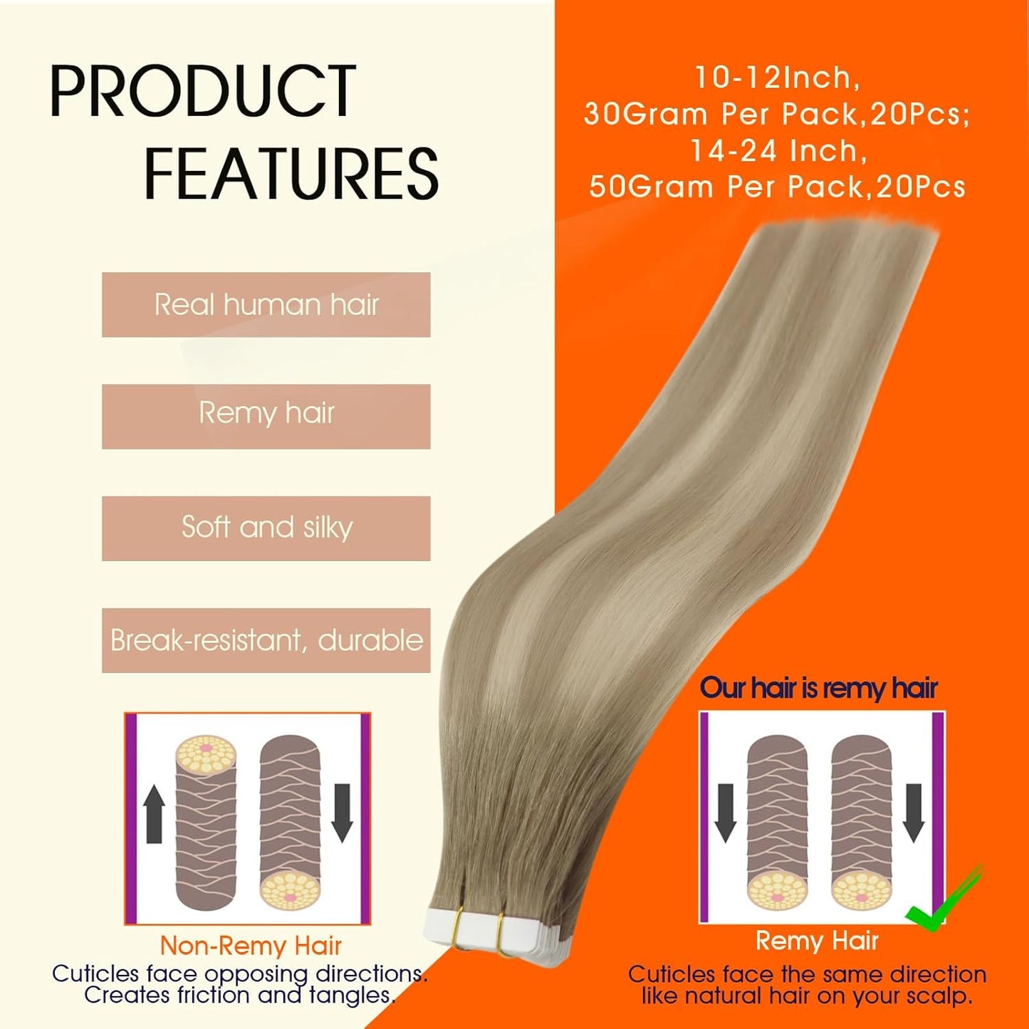 Tape in Extensions Human Hair 20 Inch Tape in Hair Extensions Balayage Color 8 A