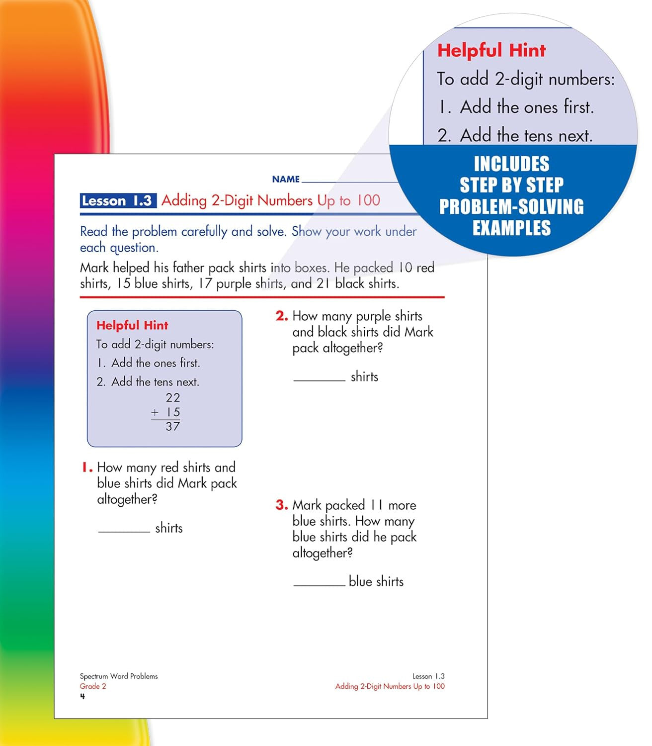 Spectrum Word Problems 2Nd Grade Math Workbook, Addition, Subtraction, Word Prob
