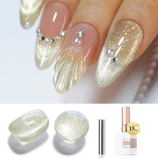 0.5 OZ Cat Eye Gel Polish with Magnet 15ML Holographic Glitter Shimmer Transluce