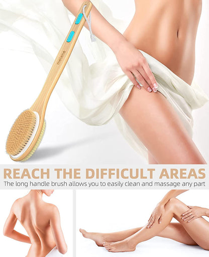 2 Pack Shower Brush with Soft and Stiff Bristles, Bath Dual-Sided Long Handle Ba