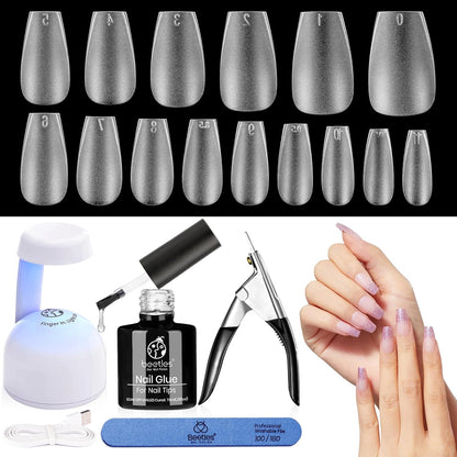 Nail Extension Kit,240 Pcs Pre Shaped Short Coffin Nail Tips Full Matte Gelly Ti