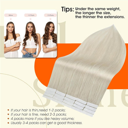 Tape in Hair Extensions White Blonde Tape Hair Extensions Real Human Hair Lightw