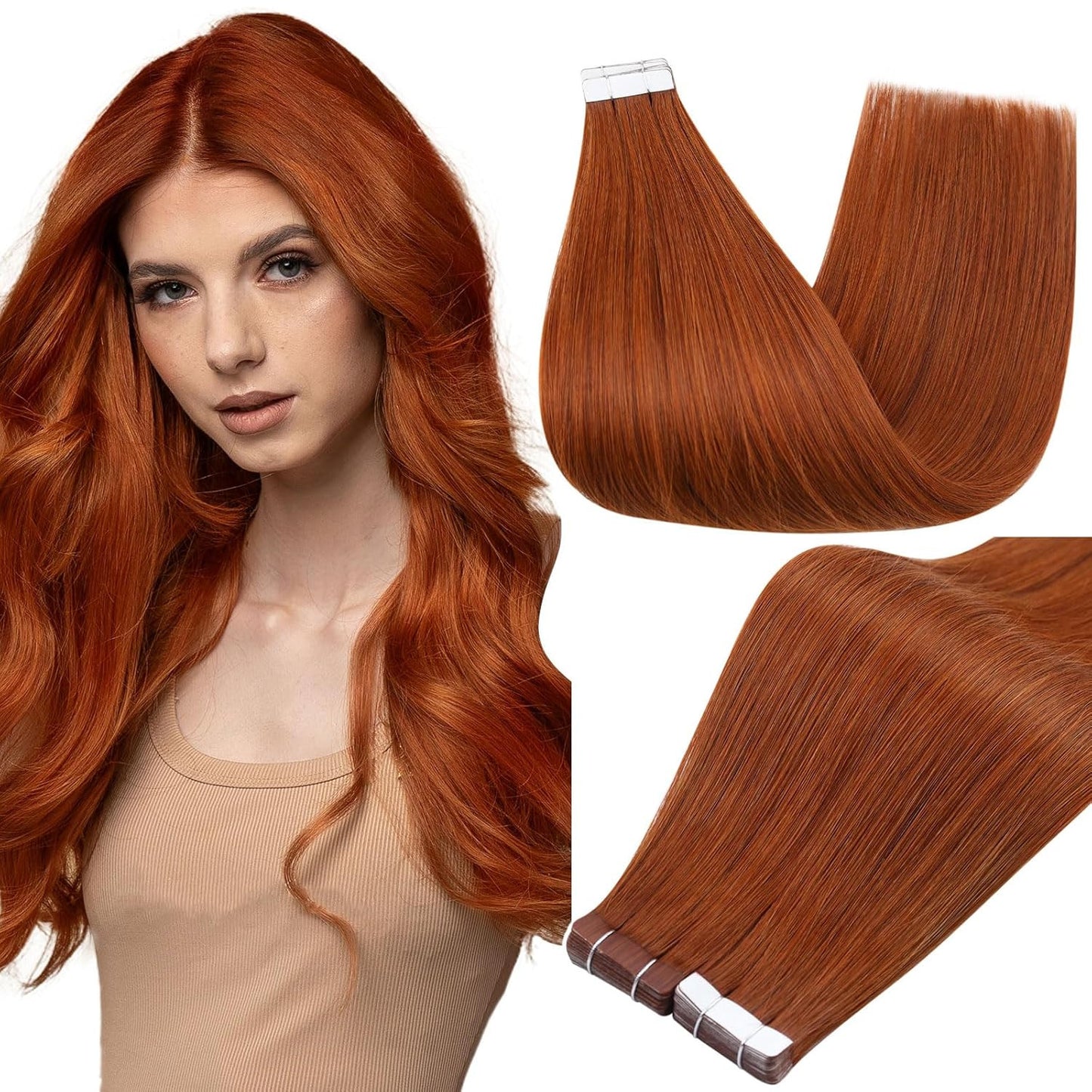 Tape in Extensions Color 550 Red Orange Double Sided Tape in Hair Extensions Hum