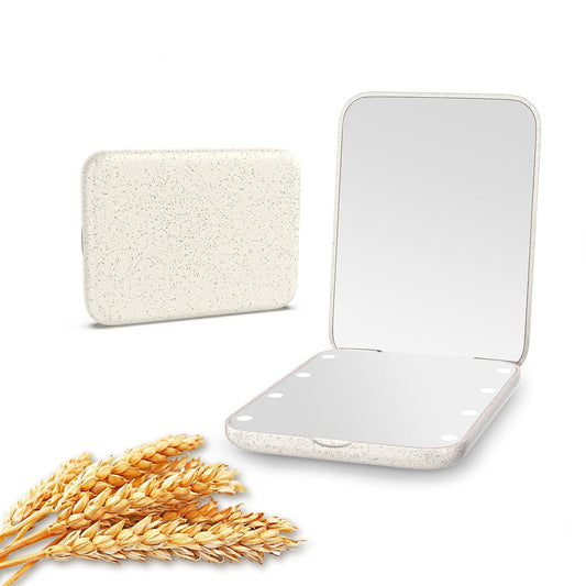 Wheat Straw Compact Mirror, 1X/3X Magnification, Lighted, Folding, Portable, Eco