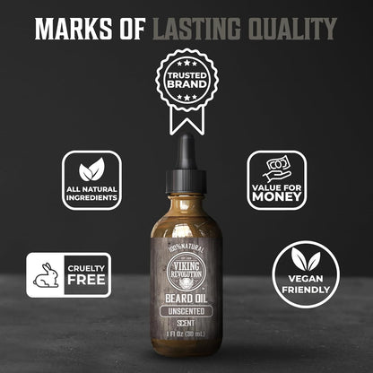 Unscented Beard Oil for Men - Natural Mens Beard Oil with Argan Oil and Jojoba O