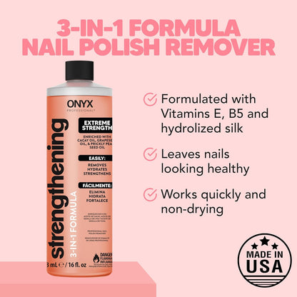 3-In-1 Strengthening Nail Polish Remover with 7 Inch Nail File, 16 Fl Oz - Remov