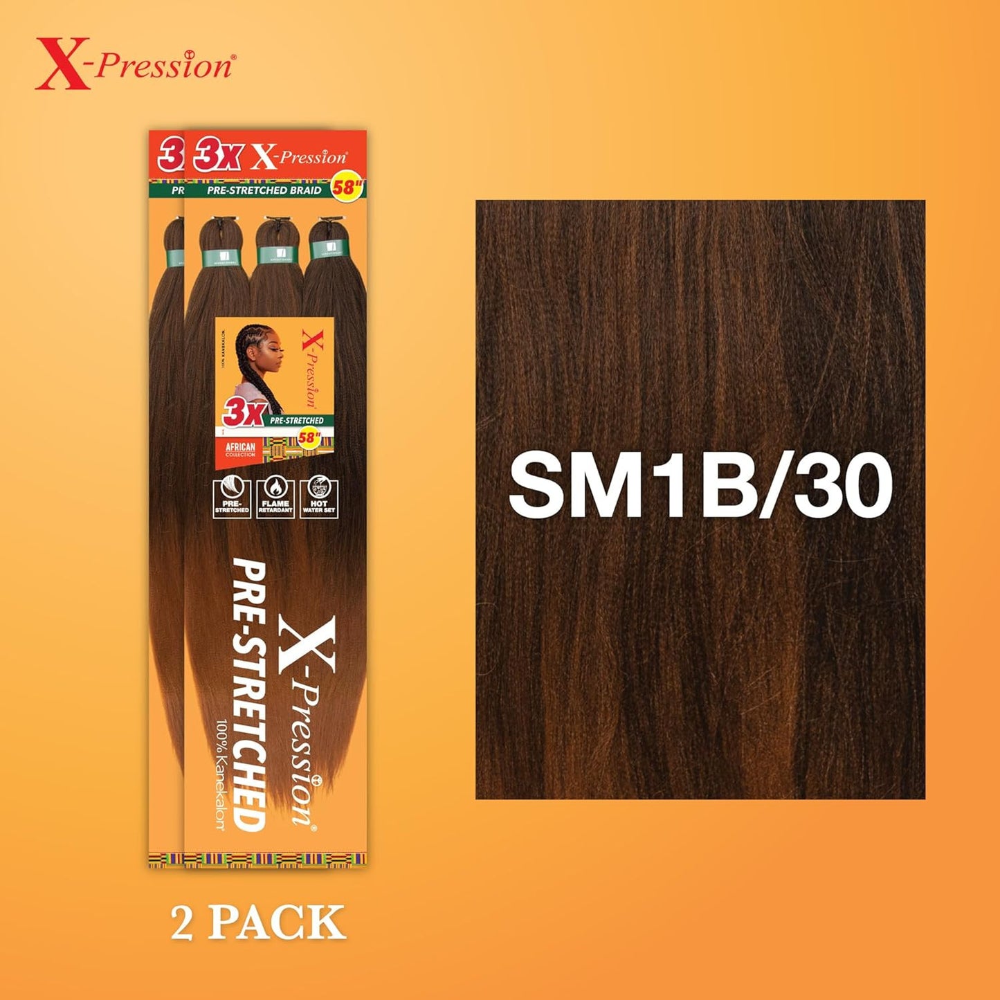 X-Pression Prestretched Braiding Hair - 3X Braid 58 Inch All Kanekalon Flame Ret