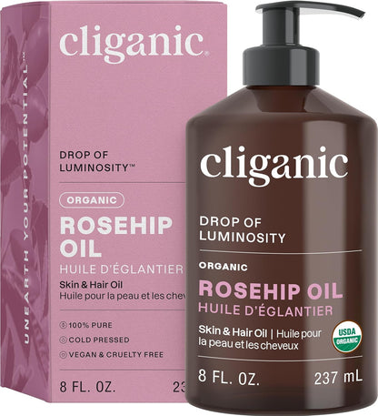 Organic Rosehip Seed Oil for Face, 100% Pure | Natural Cold Pressed Unrefined No