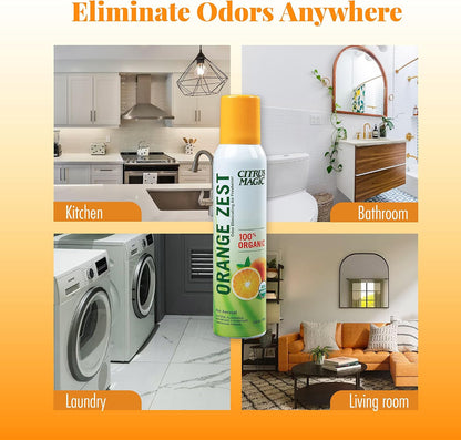 Organic Natural Odor Eliminating Air Freshener Spray, Orange Zest, 3-Ounce, Pack