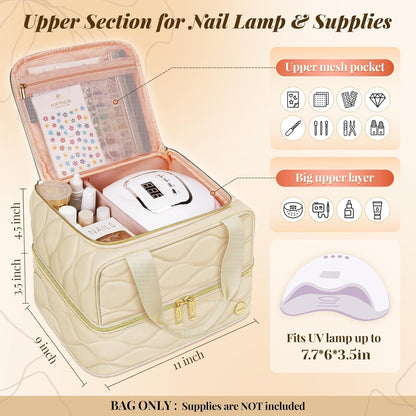 Nail Polish Organizer Case Holds 42+ Bottles (15Ml/0.5 Fl.Oz), 2-Layer Nail Kit