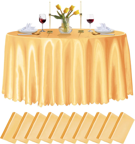 10 Pack 90 Inch Gold round Satin Tablecloths round Satin Table Cloths, Overlay S