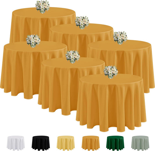 6 Pack Gold round Tablecloths - 120 Inches round - Wrinkle and Stain Resistant F