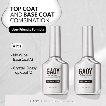 16Ml 4 Pcs Glassy Gel Top Coat and Base Coat Set, No Wipe Foundation Combination