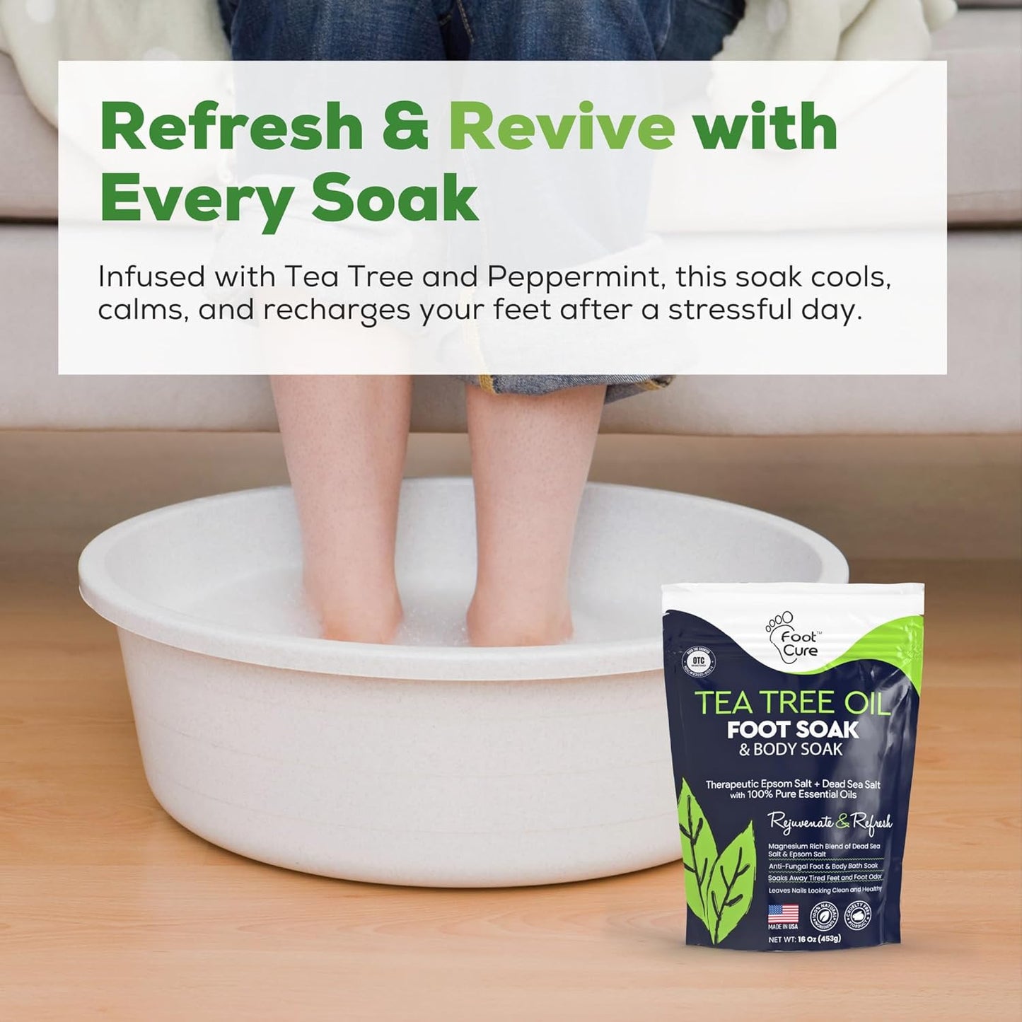 Tea Tree Oil Foot Soak with Epsom Salt - for Toenail Repair, Athletes Foot, Soft