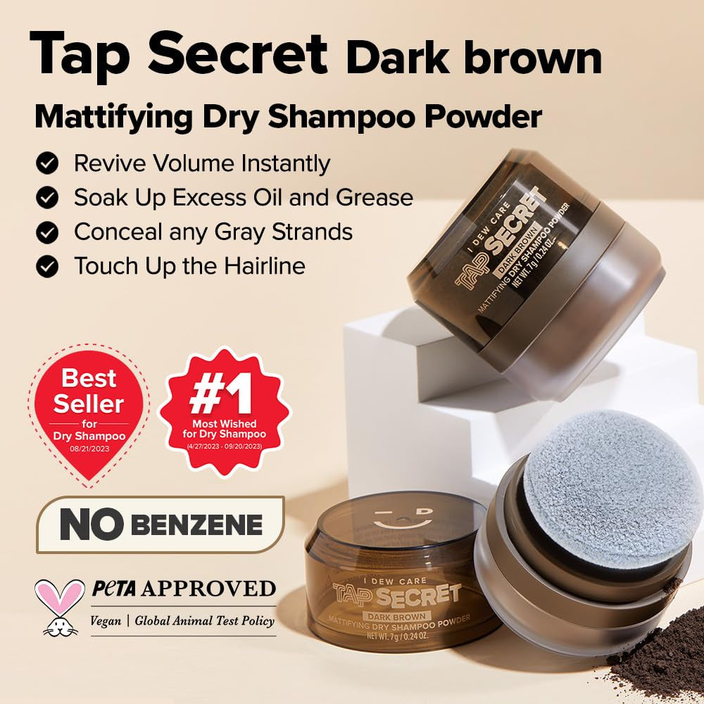 Tap Secret Dry Shampoo Powder with Biotin - Tap Secret Dark Brown | Strengthenin