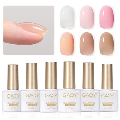 6 Colors Builder Gel Set for Nails, Milky White Pink Nude Sheer Jelly Nail Stren