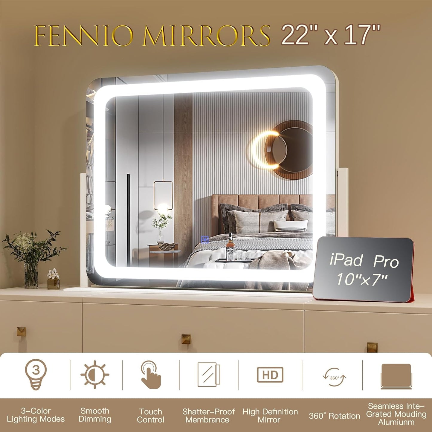 Vanity Mirror with Lights 22''X17'' Makeup Mirror with Lights,Vanity Mirror Touc
